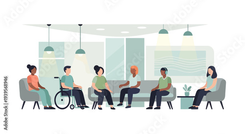 Diverse and Inclusive Group Meeting in Modern Lounge Space - Collaboration, Community, and Accessibility