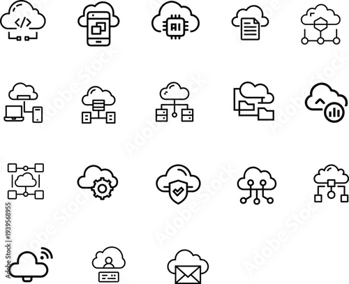Cloud Computing and Network Line Icons Set – Technology Outline Vector