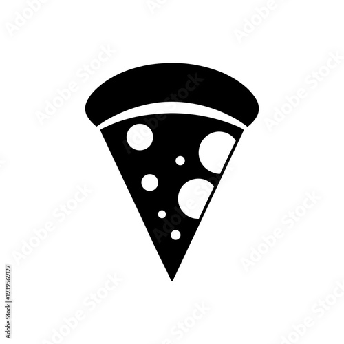 A stylish black and white illustration of a single cheese pizza slice.