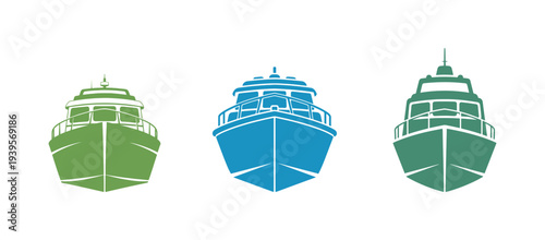 Boat icon in front view with simple flat vector illustration isolated on a white background.