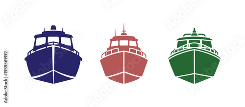 Boat icon with front view composition, simple flat vector isolated on white.