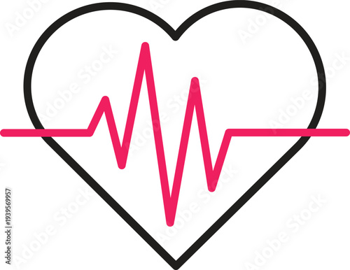 Heart outline with heartbeat line representing health and medical pulse on transparent background