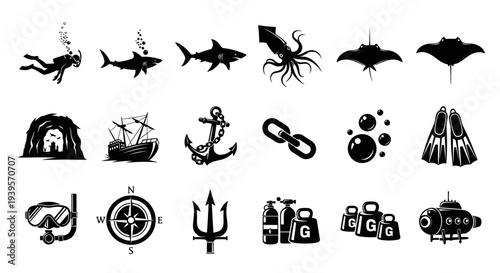 Nautical and Marine Themed Icons Set.