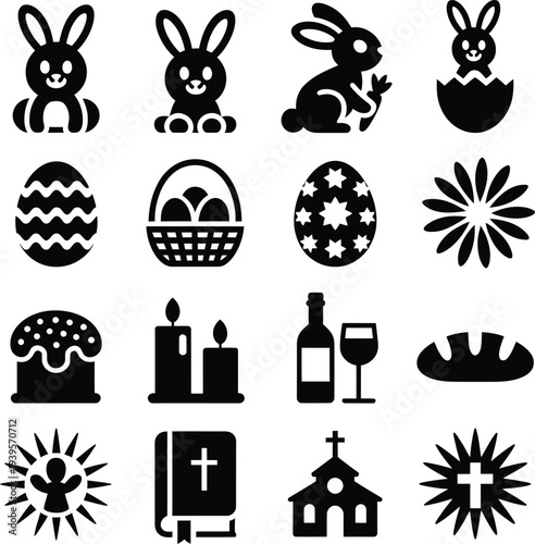 Easter icons with spring and religious elements