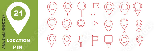 Map Pin Location Icon Set – GPS Navigation Pointer  Outline Vector Collection .Location pin outline icon set, map marker line symbols in minimal black vector style isolated on white