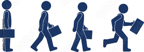 Four blue stick figures with briefcases in different poses