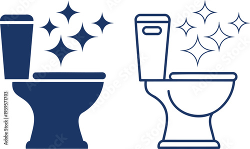 Two blue toilet with sparkles bathroom clean