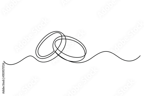 Continuous one line drawing of wedding rings and engagement ring minimalist illustration
