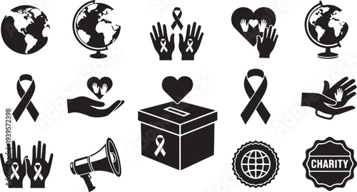 Charity and donation icons for social causes and awareness