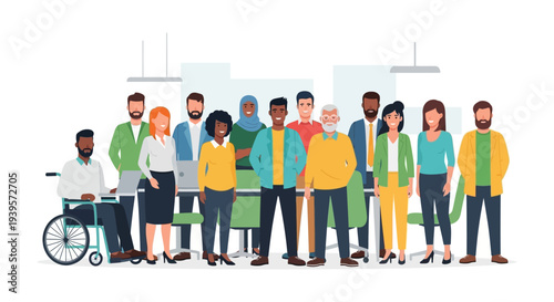 Diverse and Inclusive Business Team Standing Together in a Modern Office - Promoting Equality and Collaboration in the Workplace