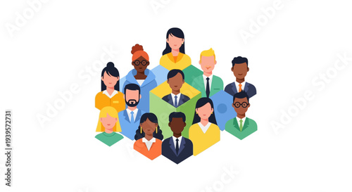 Professional Diverse Team Network Illustration for Collaboration, Human Resources, and Community Building