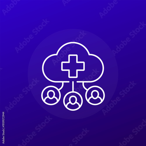 medical data in cloud icon with patients, line design