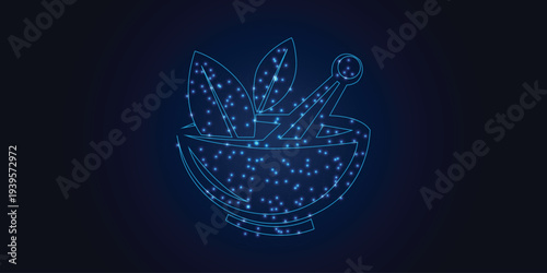 Digital Herbal Medicine Bowl Illustration – Futuristic Health Technology, Organic Healing, Natural Wellness Innovation Art