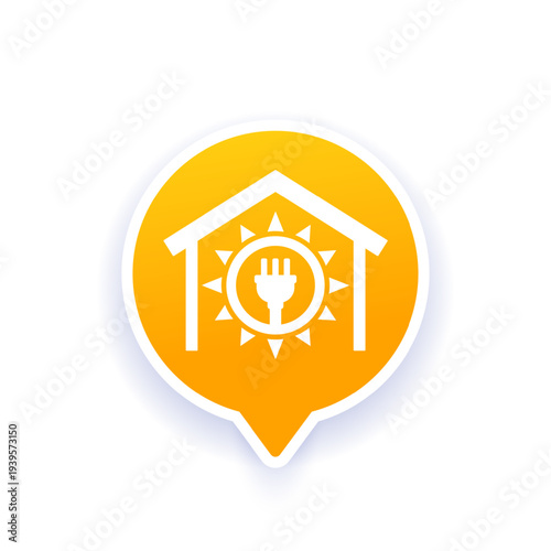 solar energy for home icon with house and sun