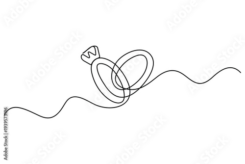 Continuous one line drawing of wedding rings and engagement ring minimalist illustration
