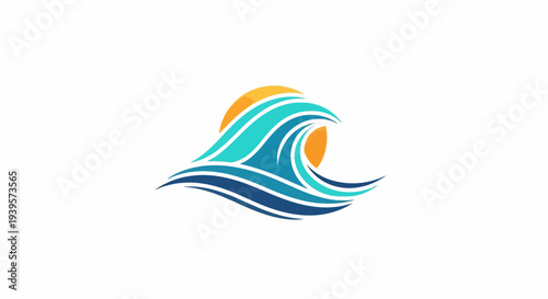 Stylized ocean wave logo design with vibrant colors.
