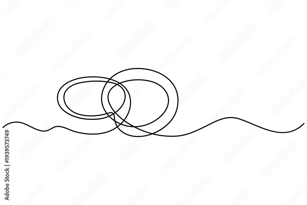 Obraz premium Continuous one line drawing of wedding rings and engagement ring minimalist illustration 