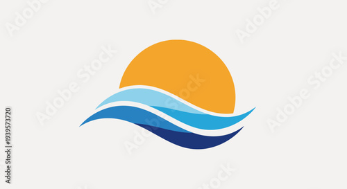 Stylized ocean wave and sun logo design.