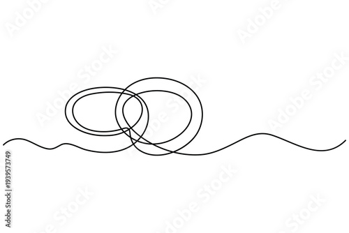 Continuous one line drawing of wedding rings and engagement ring minimalist illustration
