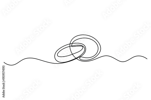 Continuous one line drawing of wedding rings and engagement ring minimalist illustration
