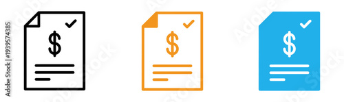 Financial document icons with dollar signs