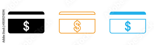 Colorful bank card icons with dollar sign