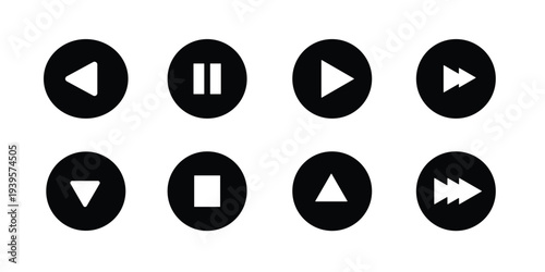Media player control icons set
