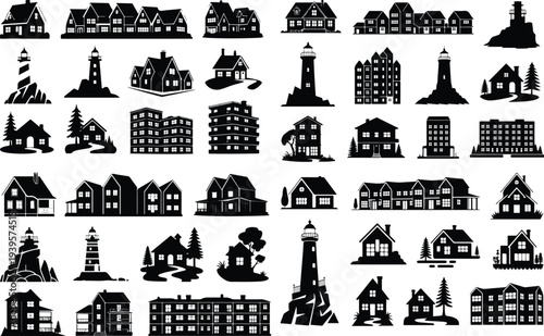 City Building Typography Silhouette Icon Pack
