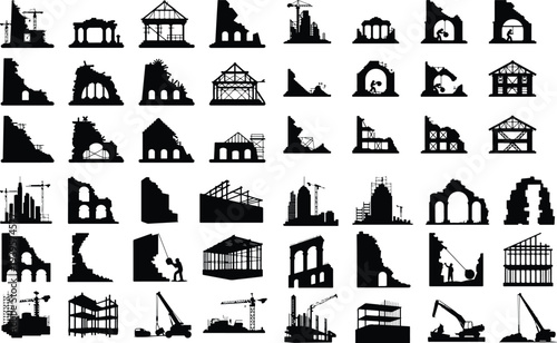 City Building Typography Silhouette Icon Pack