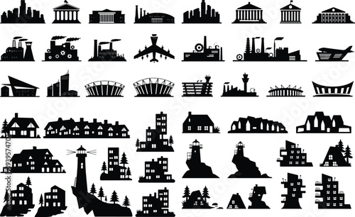 City Building Typography Silhouette Icon Pack