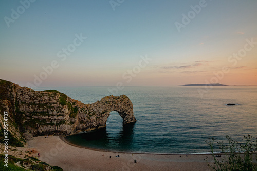 Dorset Coastline during sunset. Durdle Door, Dorset, UK