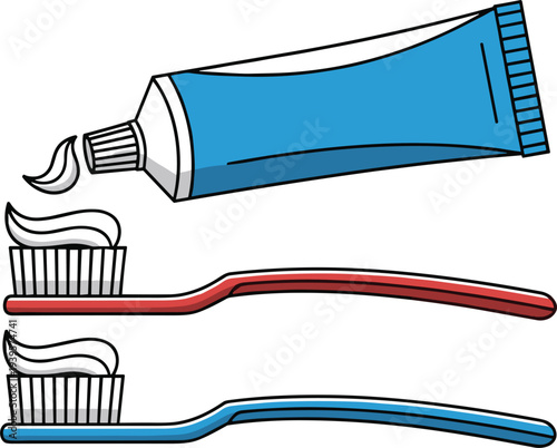 Toothbrush and Toothpaste Illustration Set with Dental Hygiene Tools for Oral Care, Teeth Cleaning and Personal Healthcare Design