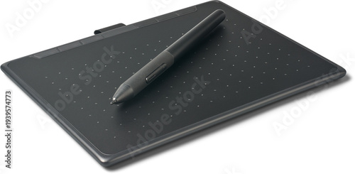 Slika na platnu black graphic tablet and plastic pen isolated white background, digital drawing