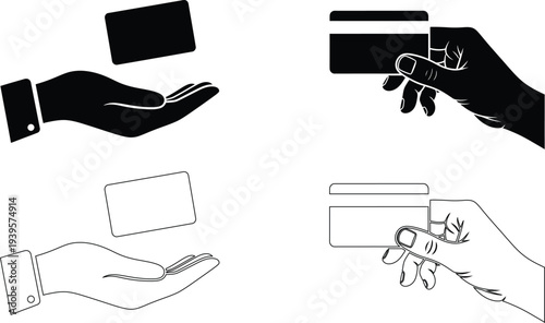 Illustrations of various hand gestures holding and presenting objects