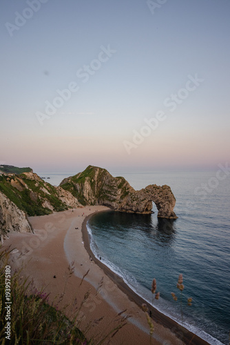 Dorset Coastline during sunset. Durdle Door, Dorset, UK