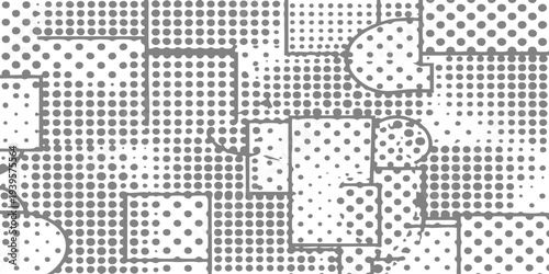 Abstract grey geometric halftone dots pattern texture background with overlapping square shapes vector illustration