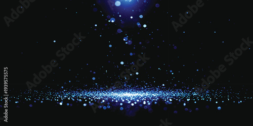 Abstract blue glowing glitter dust particles and magic bokeh lights on dark background vector illustration