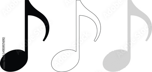 Three eighth note musical symbols in black, white, and gray on a white background, representing music and harmony.