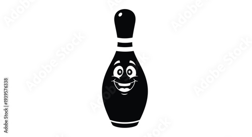 Playful bowling pin character with a smiling face black silhouette