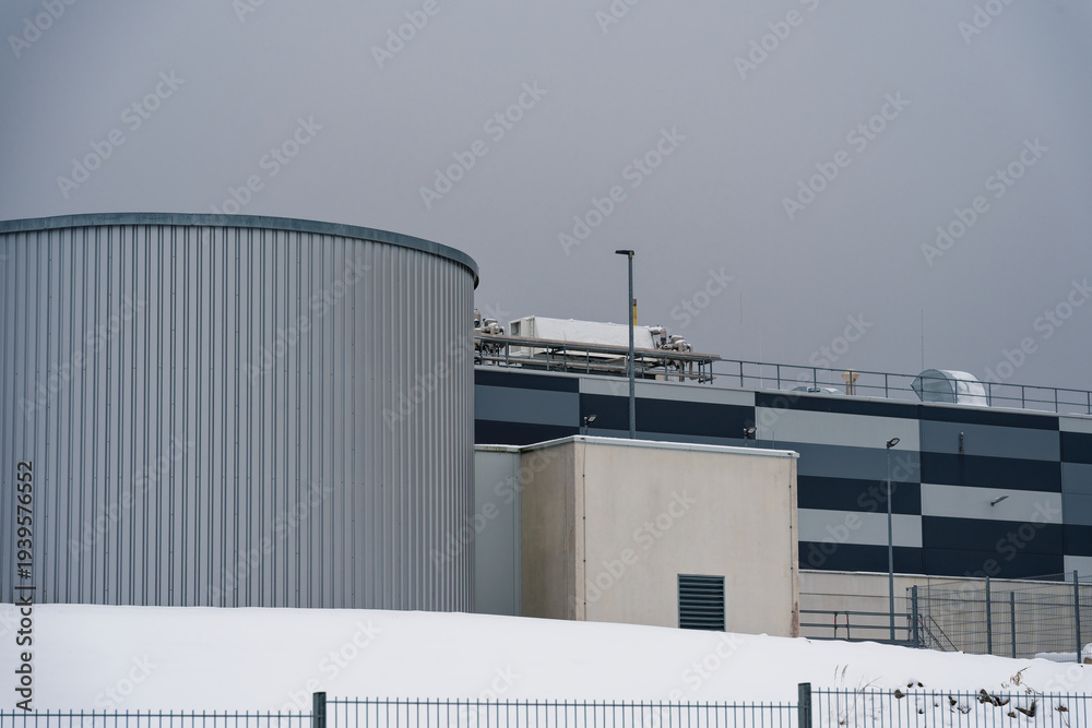 Fototapeta premium Snow Covered Industrial Facility in Germany and Denmark Winter 2026