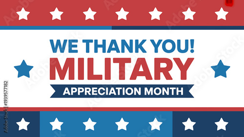 Military Appreciation Month banner with stars and patriotic colors