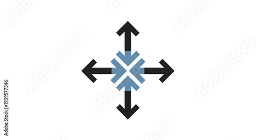 Blue Cross Arrows Direction Symbol Sign.