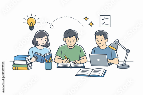 Students learning, studying, and researching together for education and new ideas