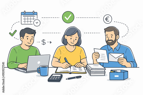 Business team collaborating on accounting, finance management, and tax planning