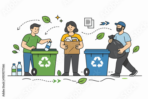 People actively recycling waste materials for environmental sustainability