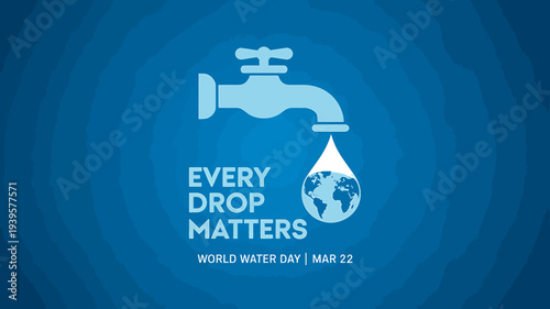 World Water Day poster with faucet and globe drop  conservation message