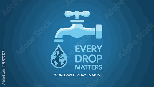 World Water Day poster with faucet and globe drop  every drop matters campaign