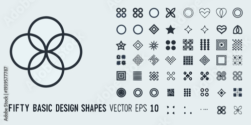 Collection of fifty basic design shapes in linear style eps 10