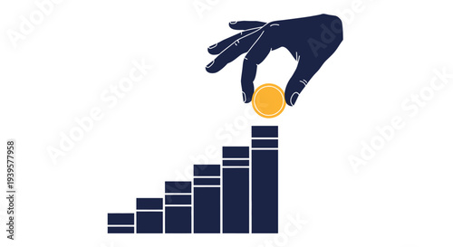 Hand Placing Coin on Bar Graph.