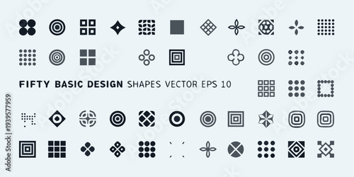 Collection of fifty diverse geometric shapes in a vector illustration